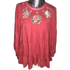 Solitaire‎ boho oversized blouse or short dress embroidered salmon small
